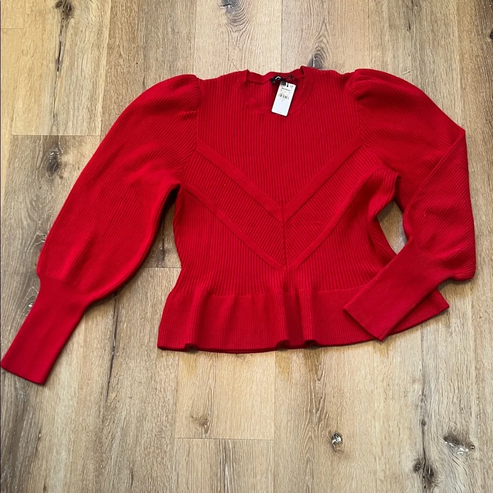 Express XL NWT Red Ribbed Sweater with Puff Sleeves